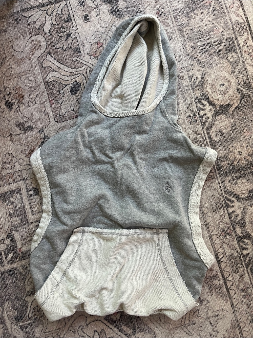 Free People Gray Sleeveless Hoodie Tank with Cream Trim